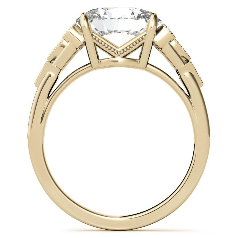 Antique East-West Oval Moissanite Cathedral Engagement Ring with Milgrain