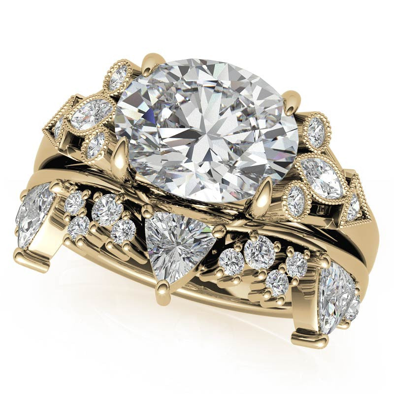 Antique East-West Oval Moissanite Cathedral Engagement Ring with Milgrain
