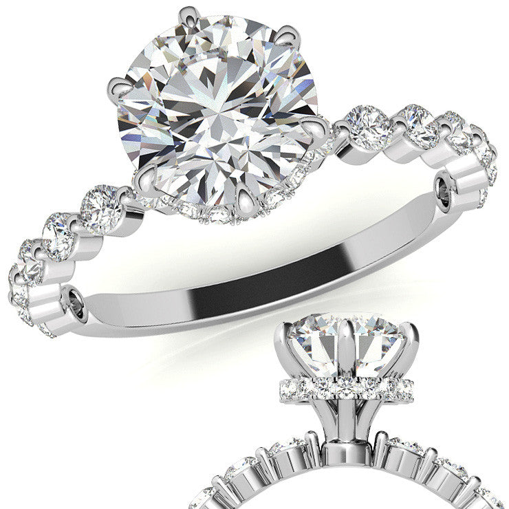 Round Brilliant Moissanite and Diamond Collar Engagement Ring