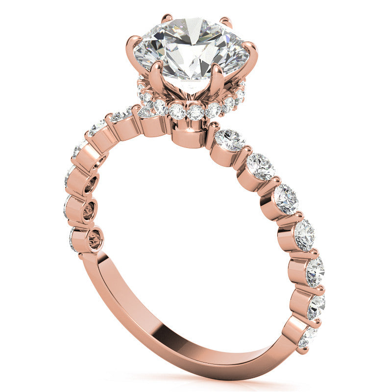 Round Brilliant Moissanite and Diamond Collar Engagement Ring