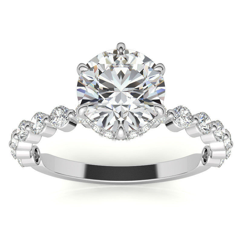 Round Brilliant Moissanite and Diamond Collar Engagement Ring