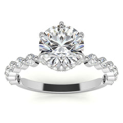 Round Brilliant Moissanite and Diamond Collar Engagement Ring