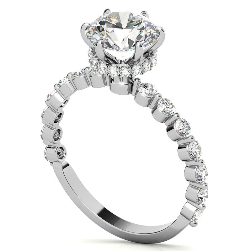 Round Brilliant Moissanite and Diamond Collar Engagement Ring