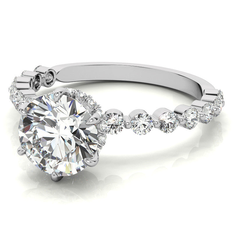 Round Brilliant Moissanite and Diamond Collar Engagement Ring