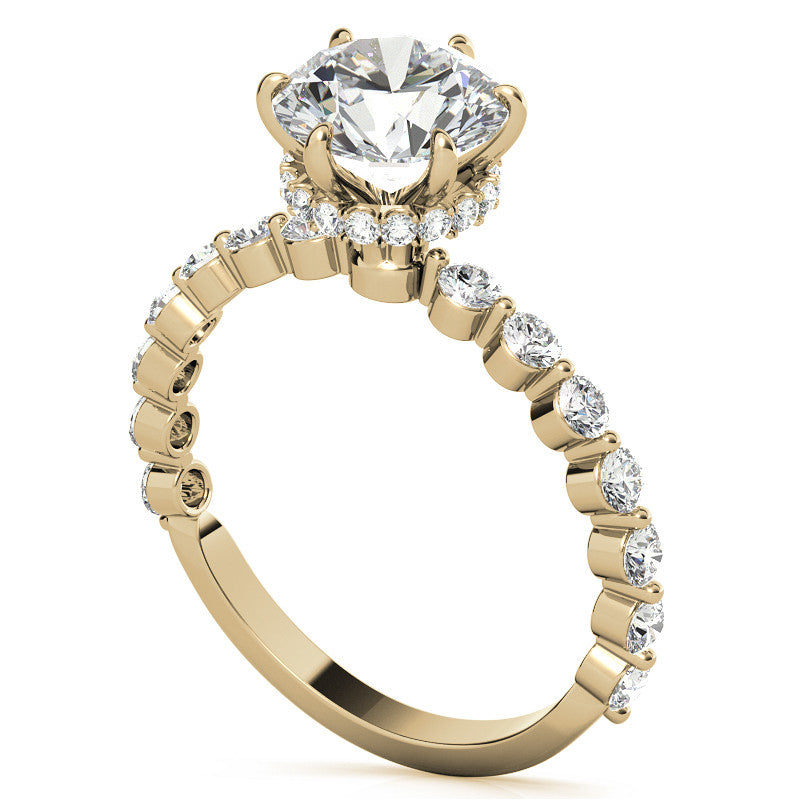 Round Brilliant Moissanite and Diamond Collar Engagement Ring
