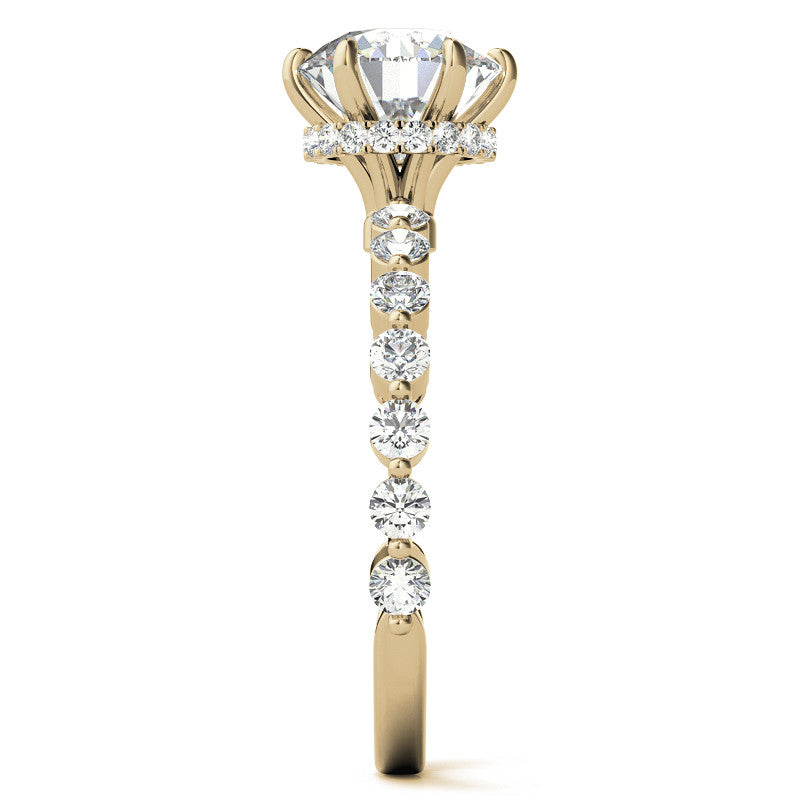 Round Brilliant Moissanite and Diamond Collar Engagement Ring