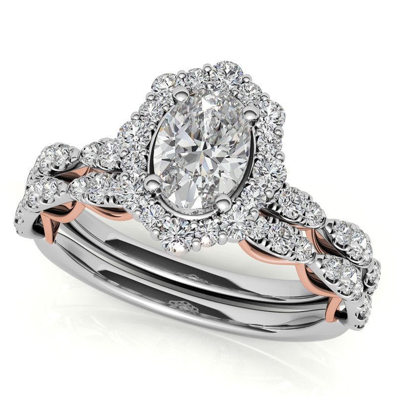 Scallop Design Oval Halo Moissanite Engagement Ring