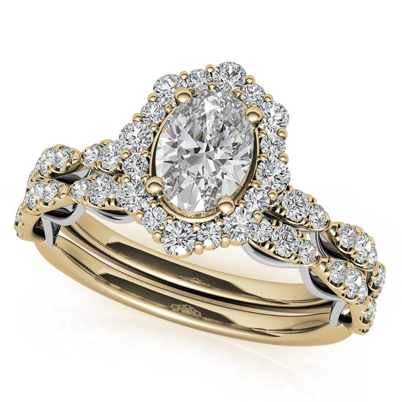 Scallop Design Oval Halo Moissanite Engagement Ring