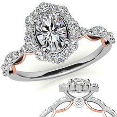 Scallop Design Oval Halo Moissanite Engagement Ring