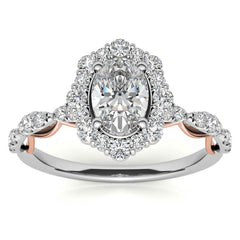 Scallop Design Oval Halo Moissanite Engagement Ring