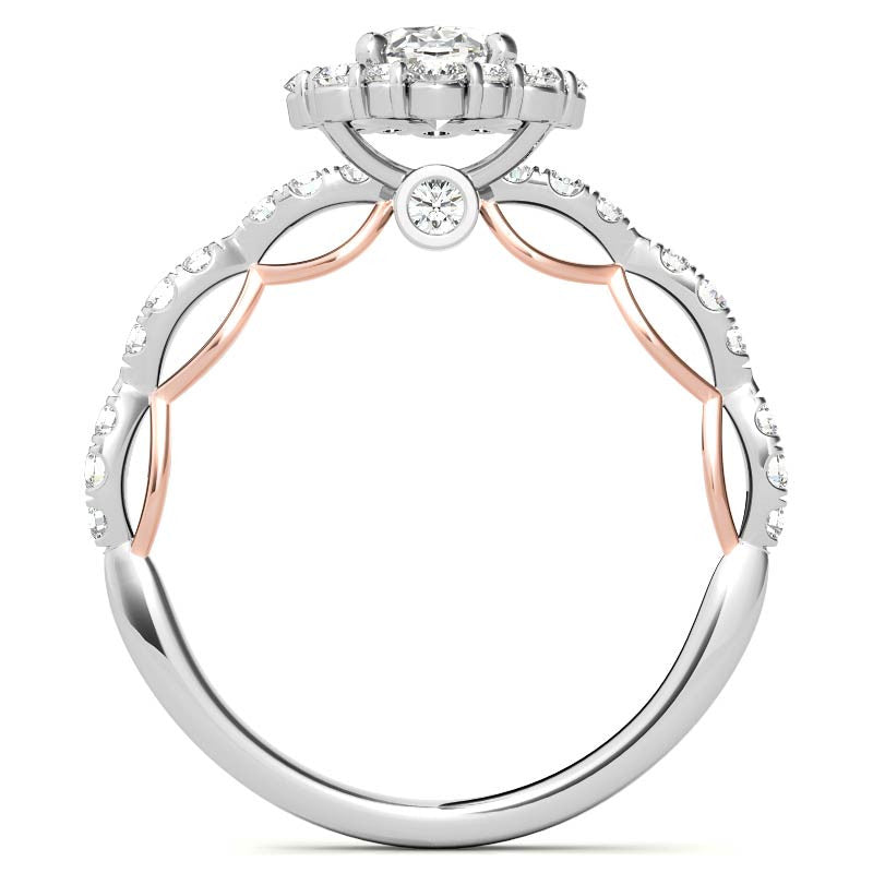 Scallop Design Oval Halo Moissanite Engagement Ring