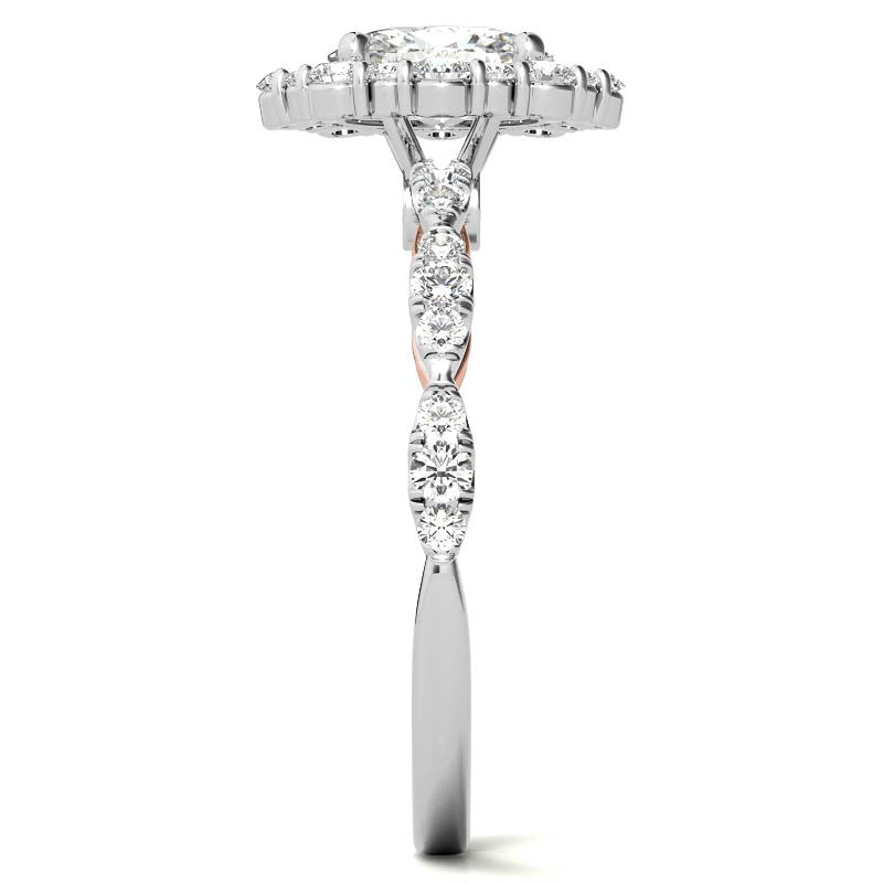 Scallop Design Oval Halo Moissanite Engagement Ring
