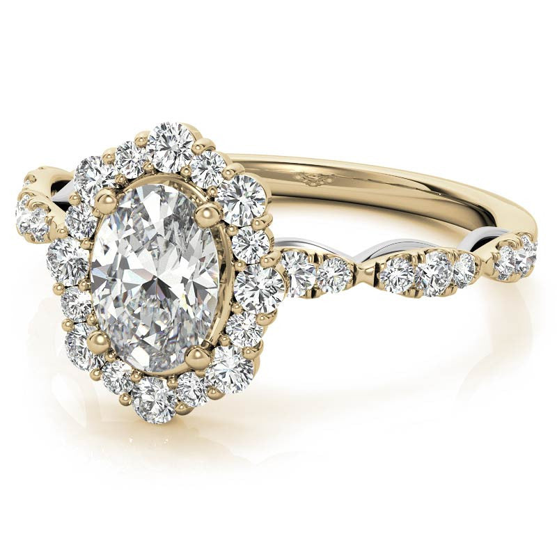 Scallop Design Oval Halo Moissanite Engagement Ring