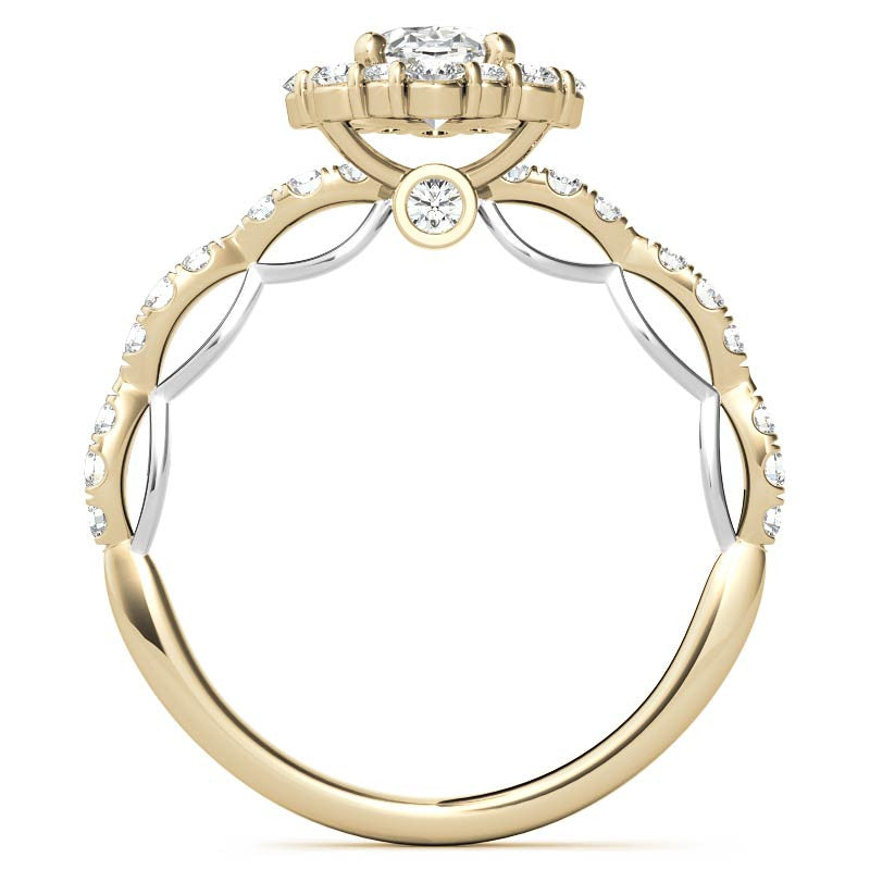 Scallop Design Oval Halo Moissanite Engagement Ring