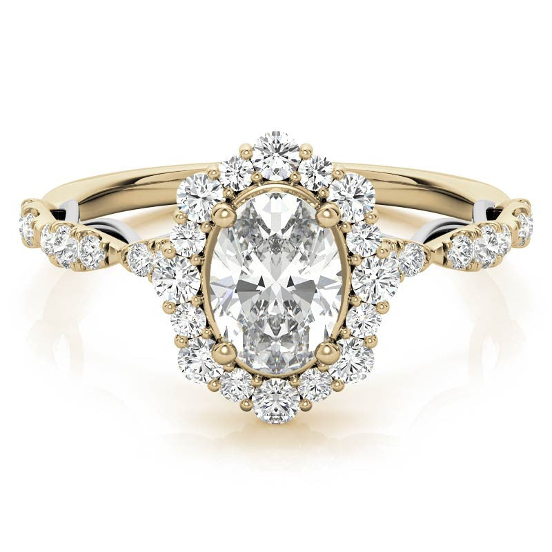 Scallop Design Oval Halo Moissanite Engagement Ring