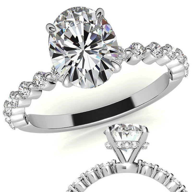 Oval Moissanite and Diamond Band Engagement Ring
