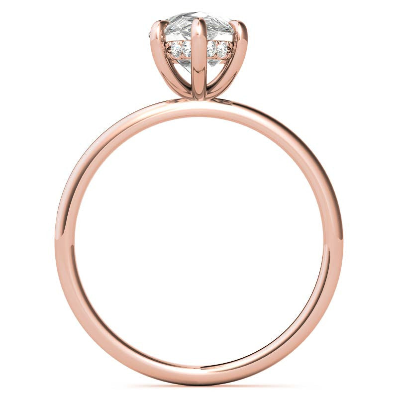 Pear Moissanite Solitaire Ring with Hidden Halo and Plain Band