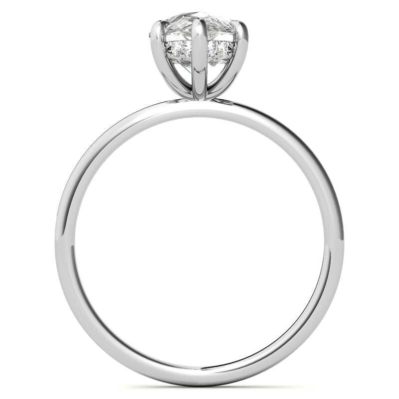 Pear Moissanite Solitaire Ring with Hidden Halo and Plain Band