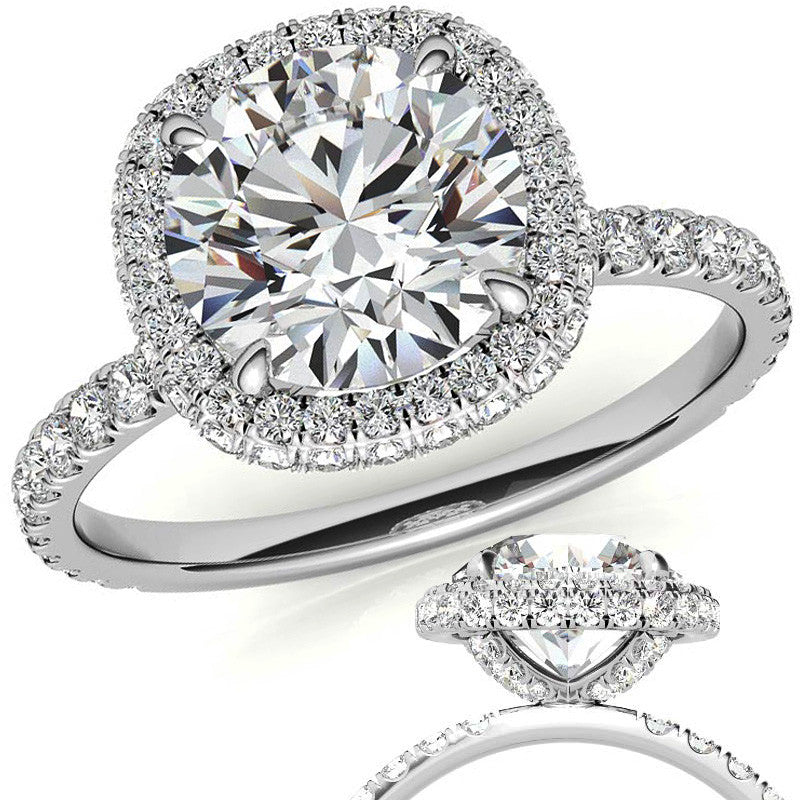 Round Encircled Moissanite Halo Engagement Ring