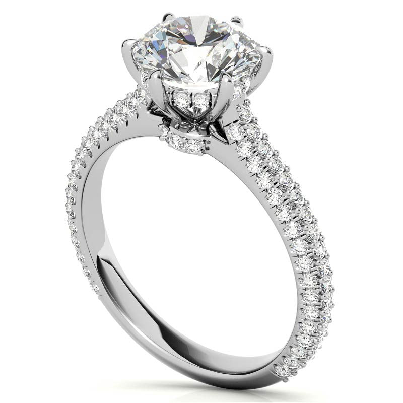 6-Prong Round Brilliant Moissanite Pave Engagement Ring