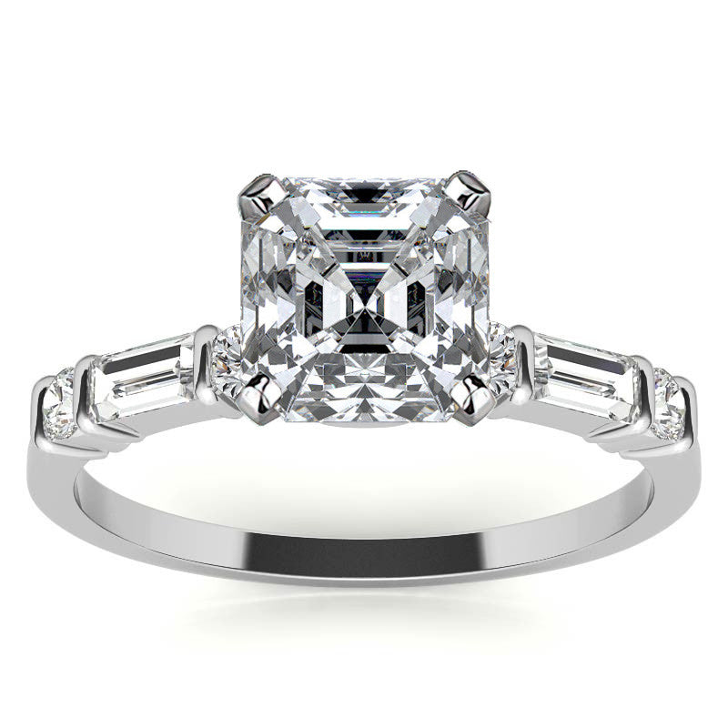 Round and Baguette Bar Set Moissanite Engagement Ring