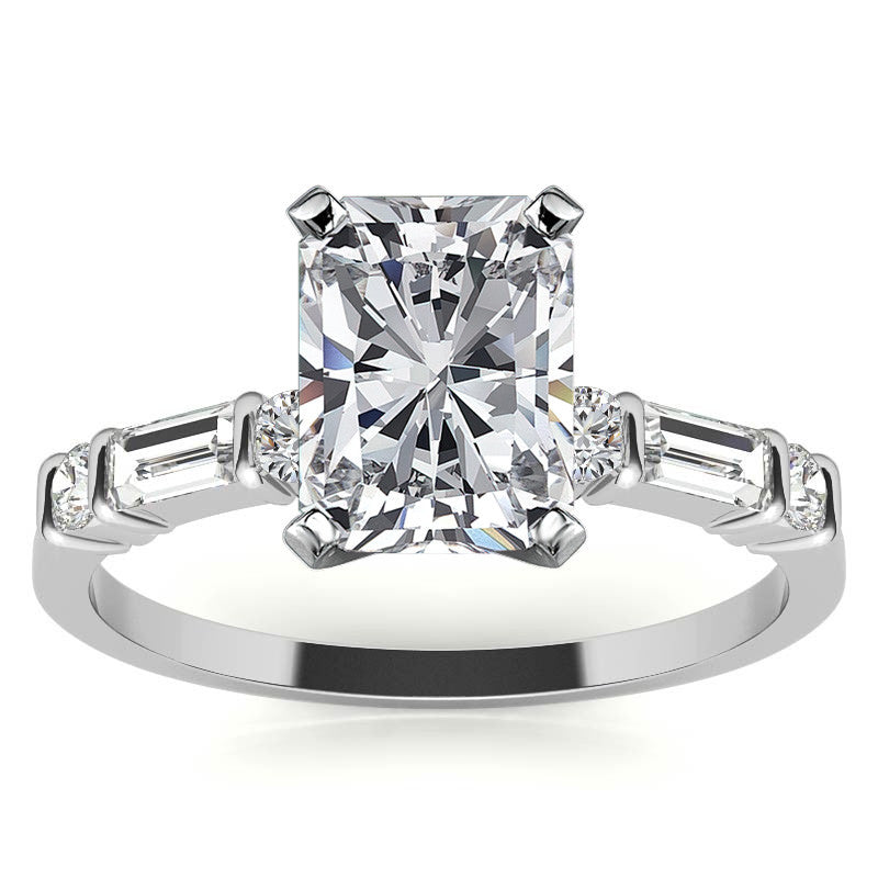 Round and Baguette Bar Set Moissanite Engagement Ring