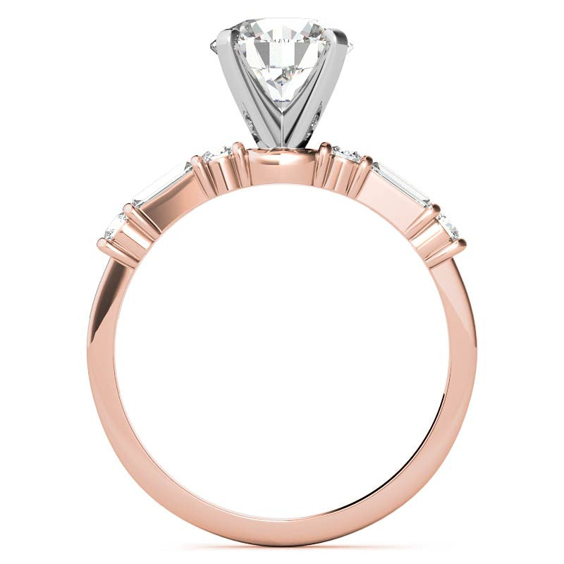 Round and Baguette Bar Set Moissanite Engagement Ring
