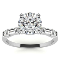 Round and Baguette Bar Set Moissanite Engagement Ring