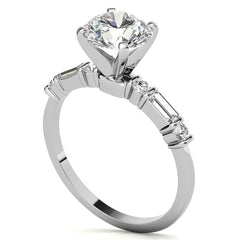 Round and Baguette Bar Set Moissanite Engagement Ring