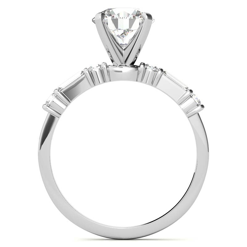 Round and Baguette Bar Set Moissanite Engagement Ring