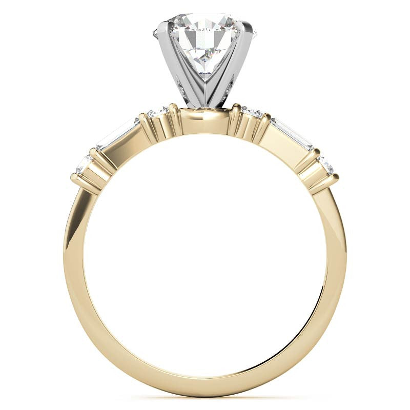 Round and Baguette Bar Set Moissanite Engagement Ring