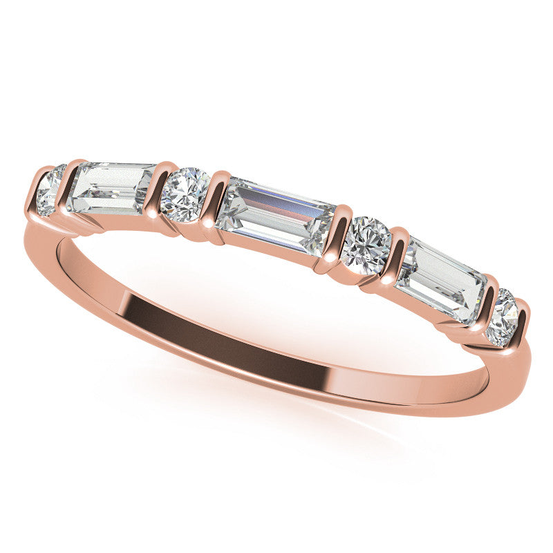 Round and Baguette Bar Set Moissanite Engagement Ring