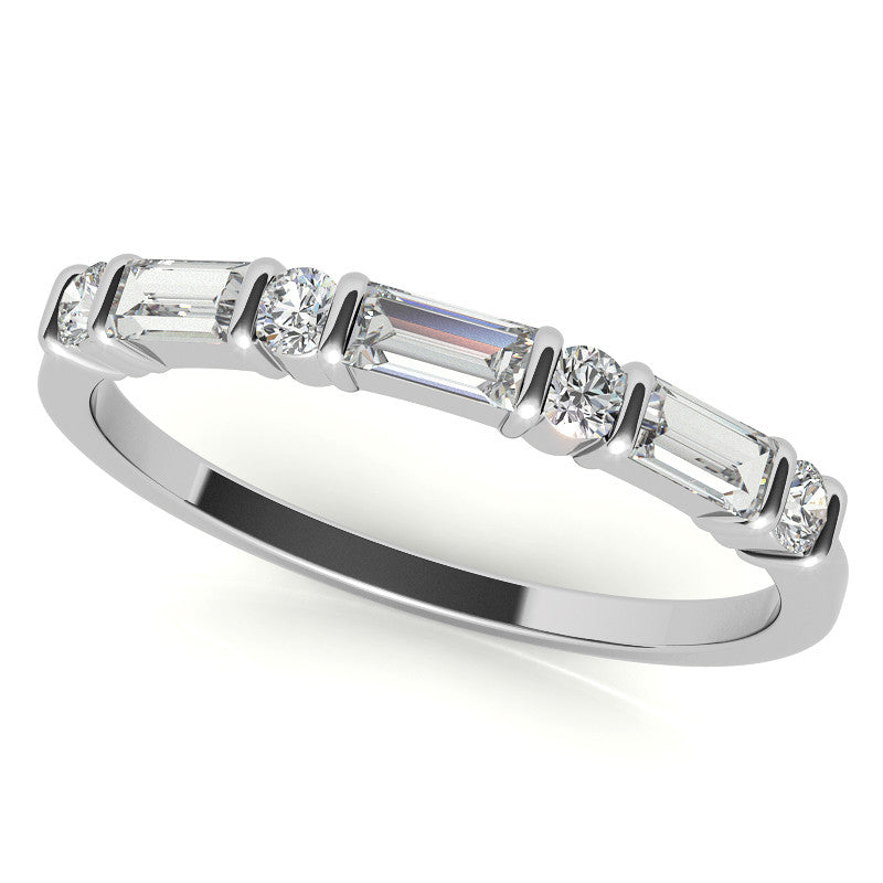 Round and Baguette Bar Set Moissanite Engagement Ring