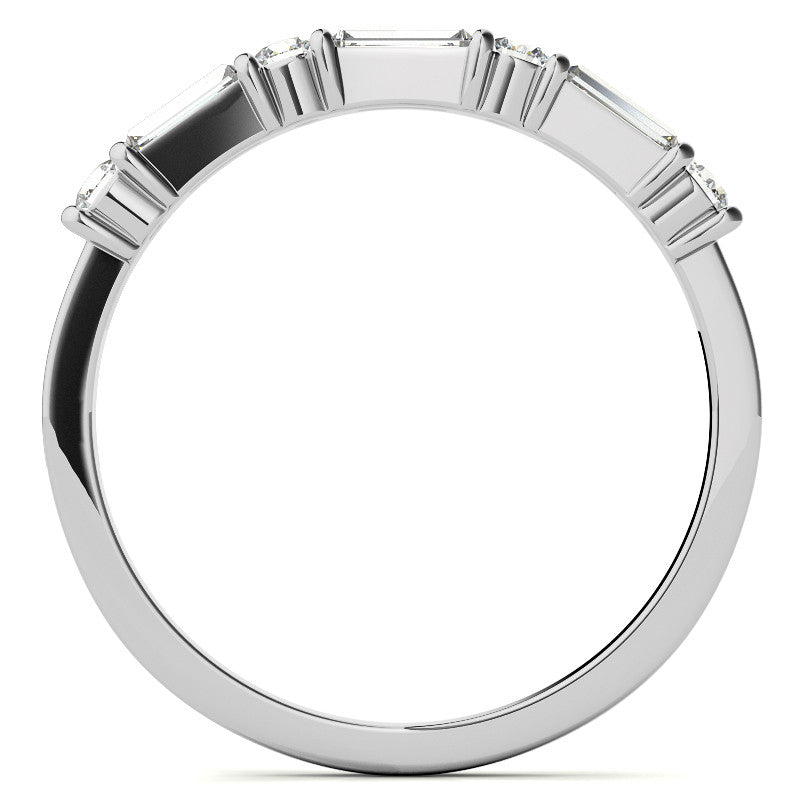 Round and Baguette Bar Set Moissanite Engagement Ring