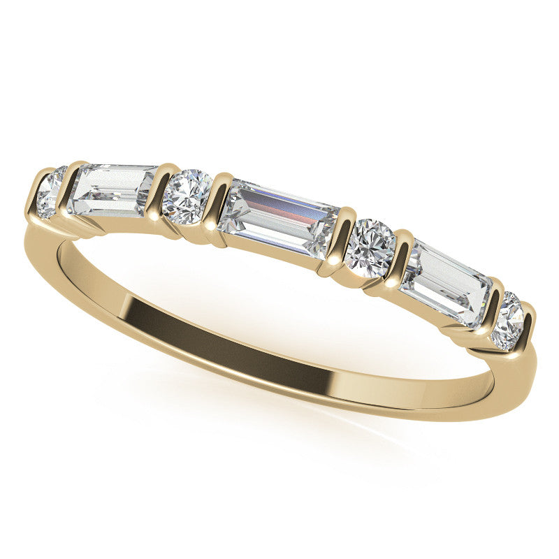 Round and Baguette Bar Set Moissanite Engagement Ring