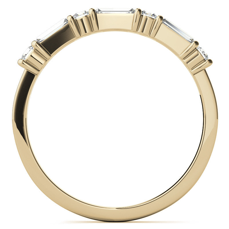 Round and Baguette Bar Set Moissanite Engagement Ring