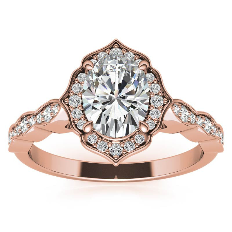 Scalloped Antique Style Oval Moissanite Engagement Ring