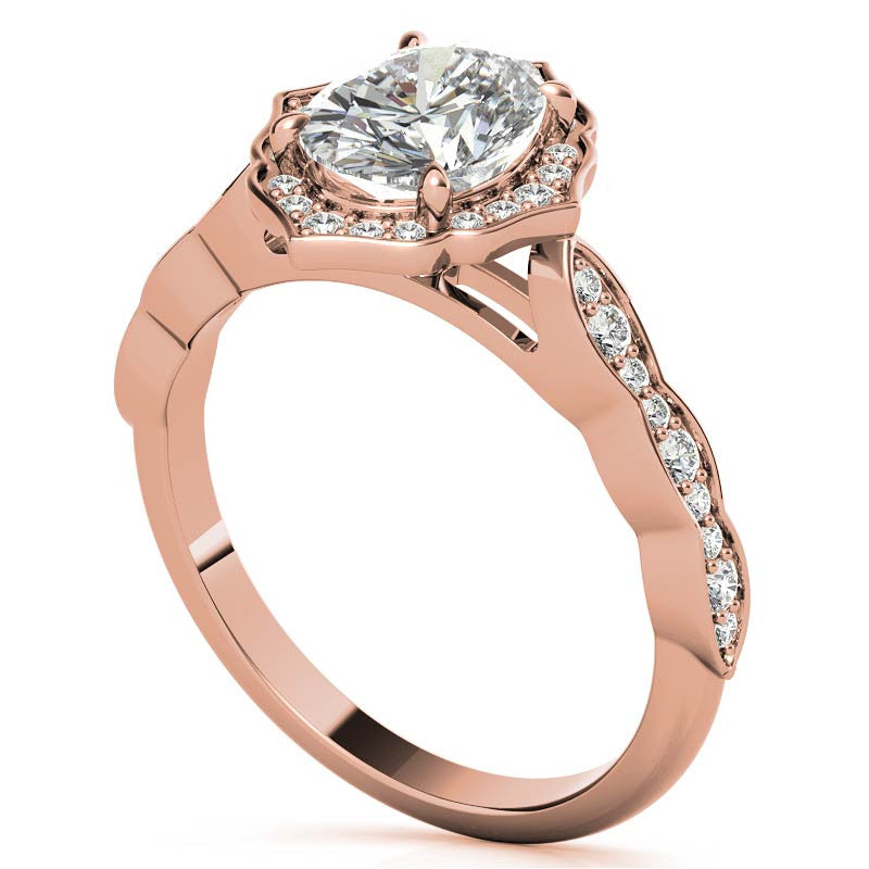 Scalloped Antique Style Oval Moissanite Engagement Ring