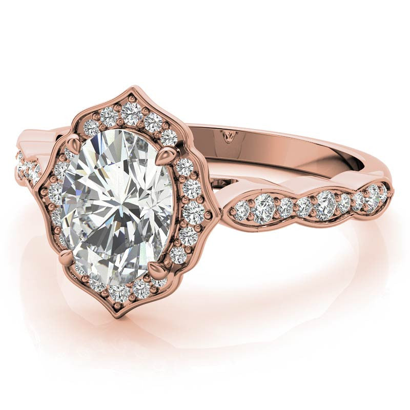 Scalloped Antique Style Oval Moissanite Engagement Ring