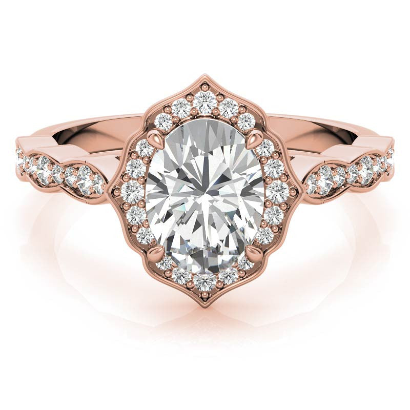 Scalloped Antique Style Oval Moissanite Engagement Ring