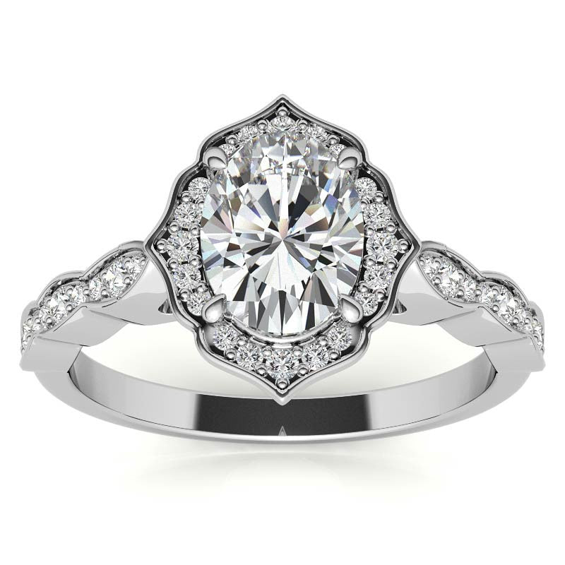Scalloped Antique Style Oval Moissanite Engagement Ring