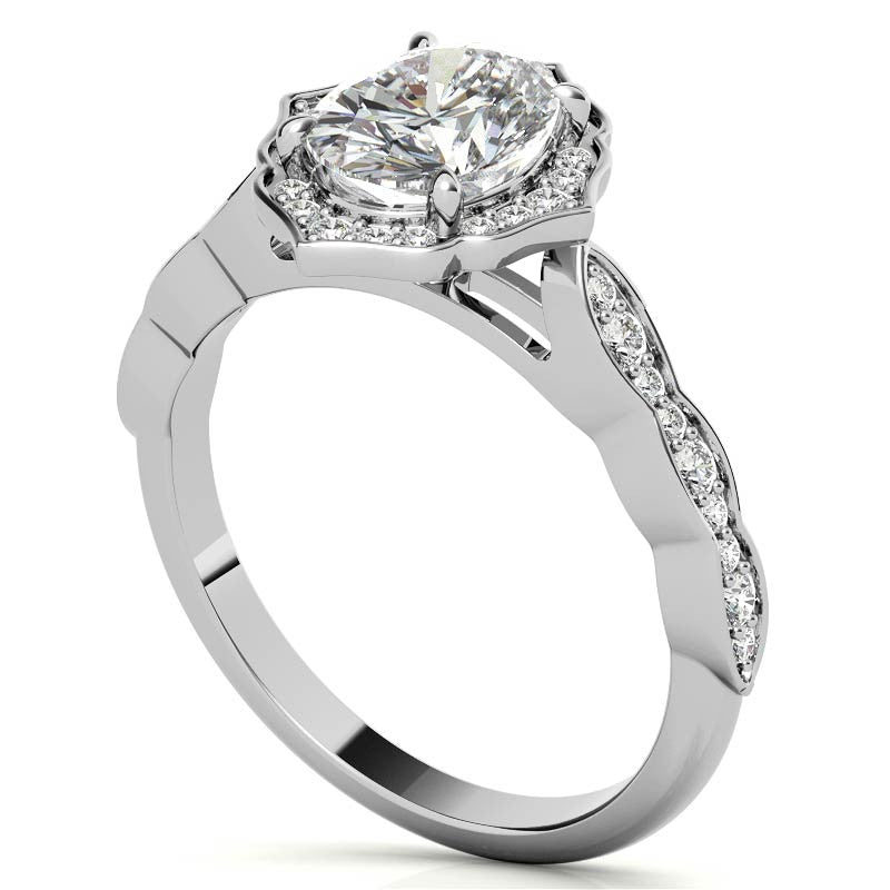 Scalloped Antique Style Oval Moissanite Engagement Ring
