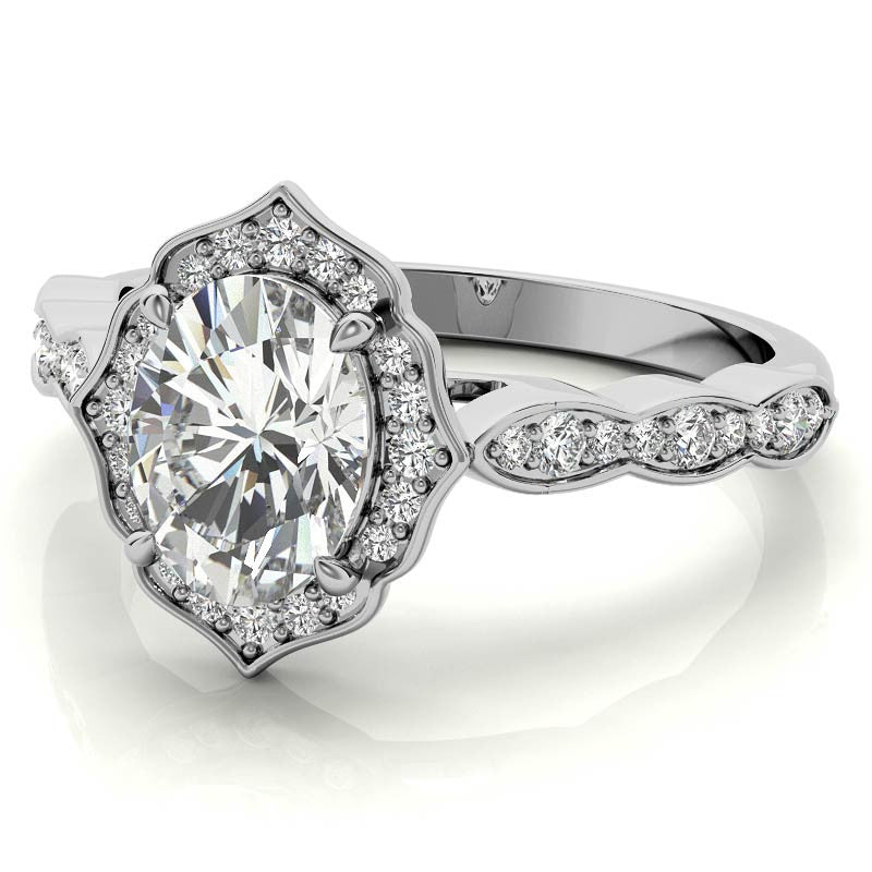 Scalloped Antique Style Oval Moissanite Engagement Ring