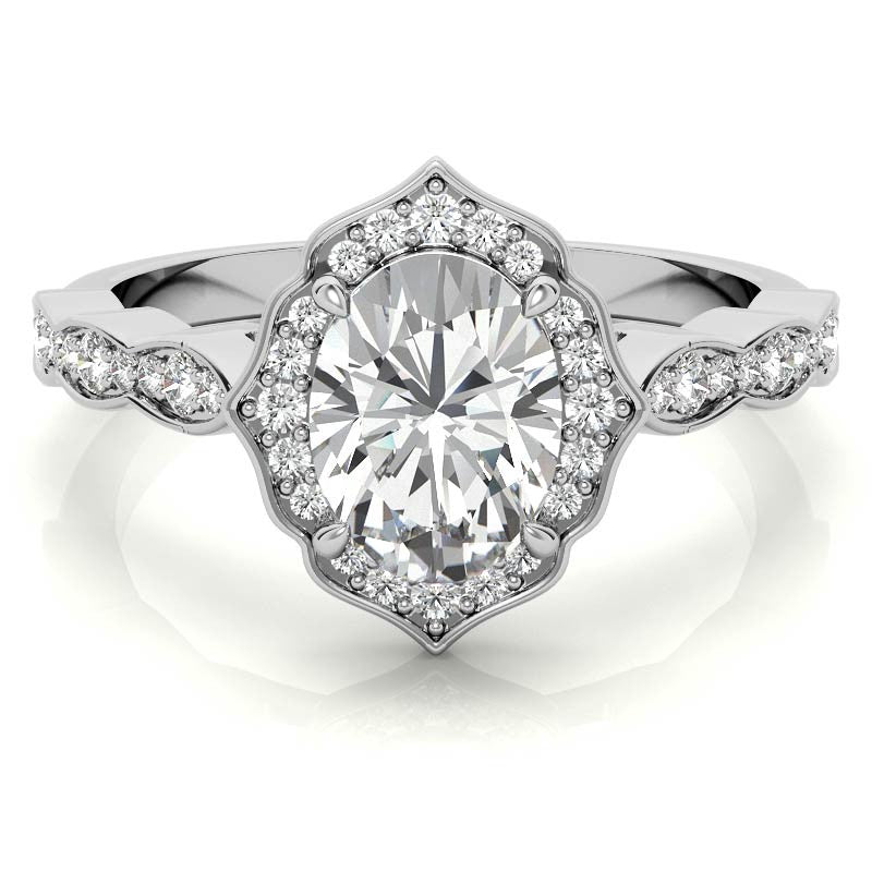 Scalloped Antique Style Oval Moissanite Engagement Ring