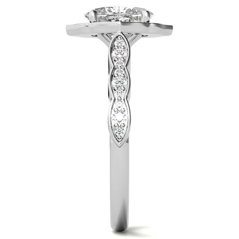 Scalloped Antique Style Oval Moissanite Engagement Ring