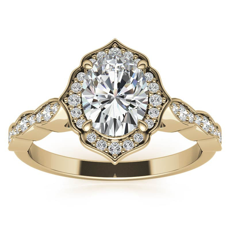 Scalloped Antique Style Oval Moissanite Engagement Ring