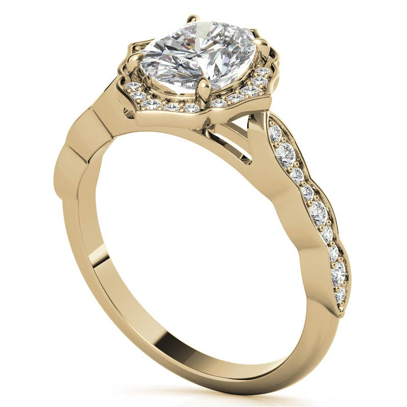 Scalloped Antique Style Oval Moissanite Engagement Ring