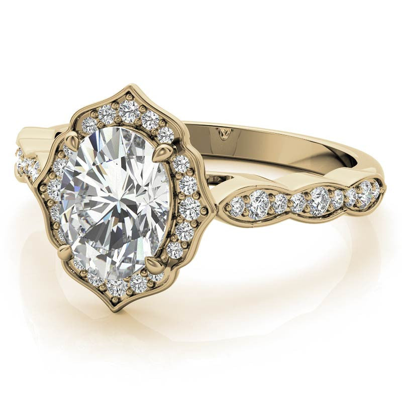Scalloped Antique Style Oval Moissanite Engagement Ring