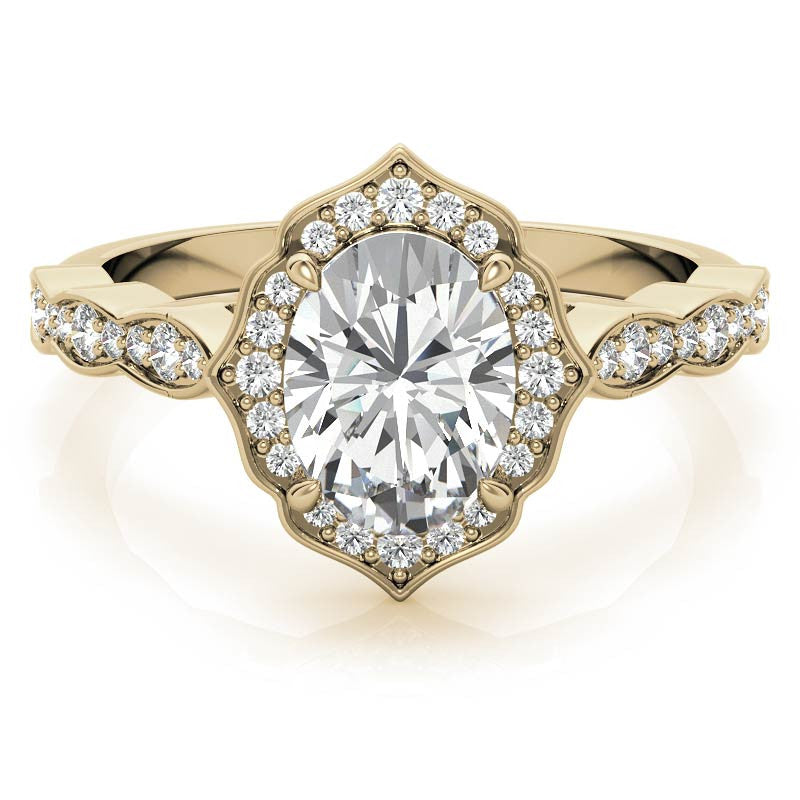Scalloped Antique Style Oval Moissanite Engagement Ring