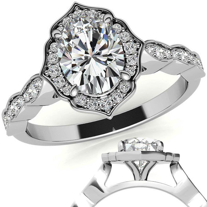 Scalloped Antique Style Oval Moissanite Engagement Ring